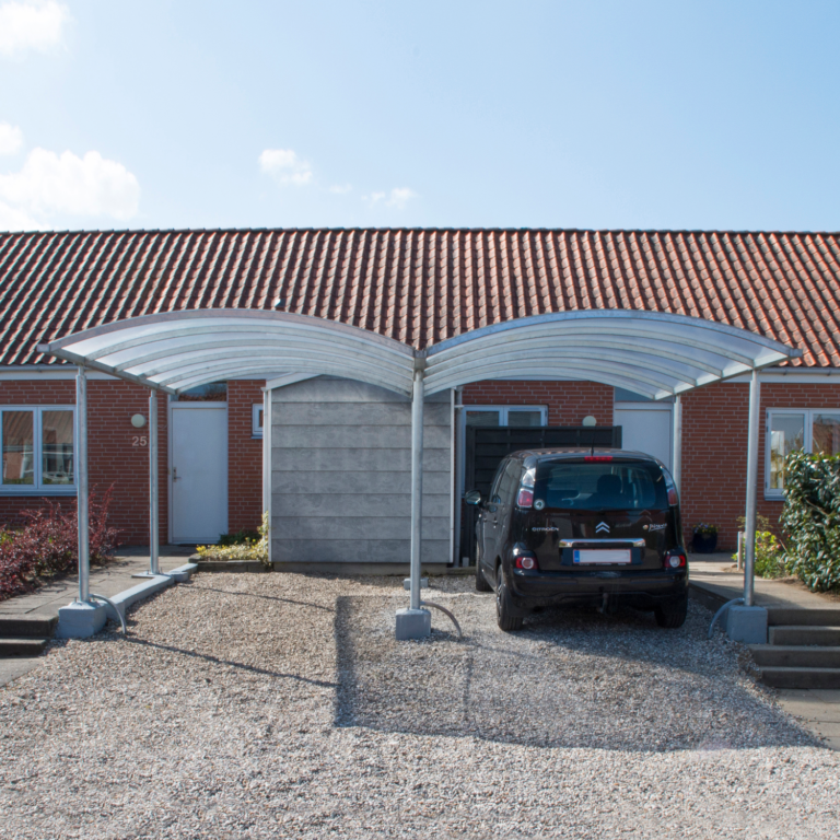 Dobbelt stålcarport 6020x5200 mm med buet termotag dobbelt carport