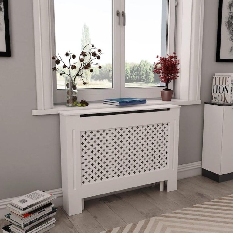 Radiatorskjuler MDF 112 x 19 x 81,5 cm hvid Radiatorskjuler MDF 112 x 19 x 81,5 cm hvid romantisk design