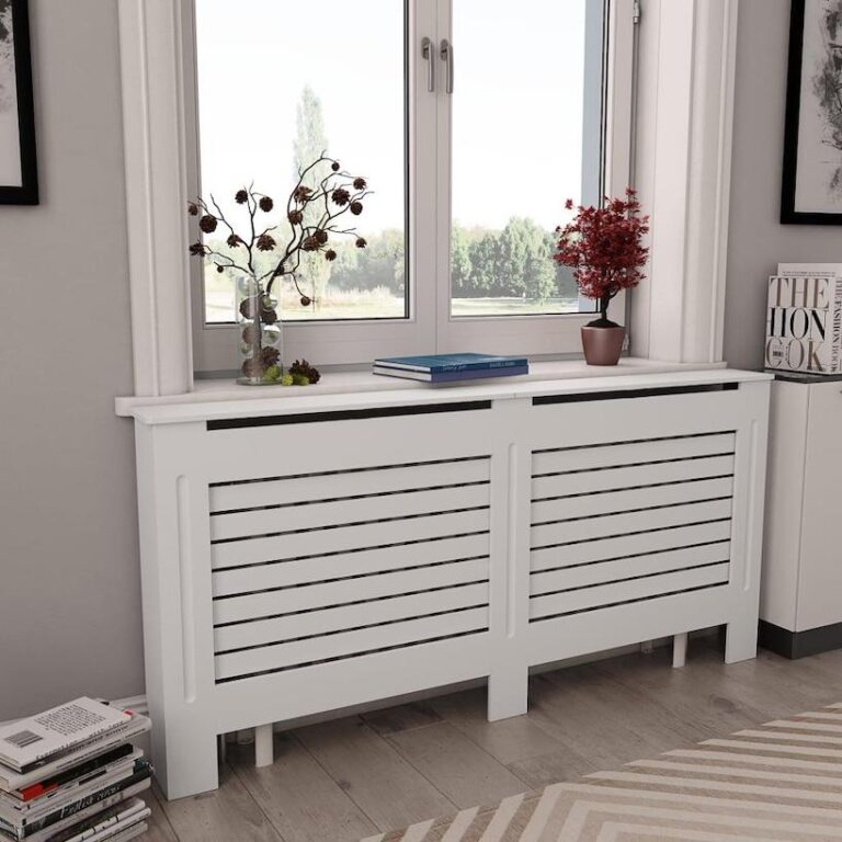 Radiatorskjul MDF 172x19x81,5 cm hvid vandrette lameller